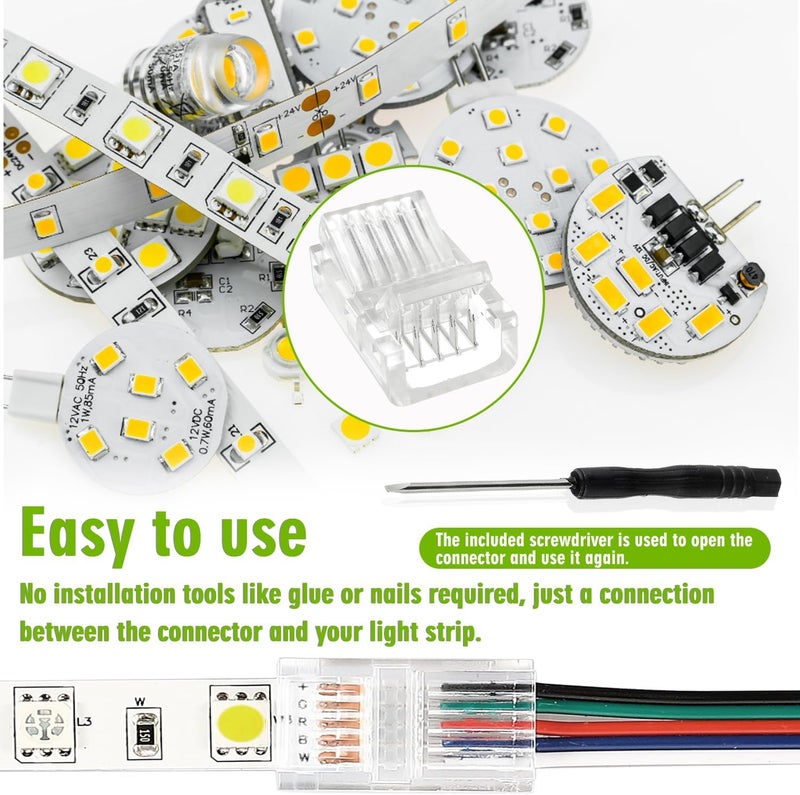 EPLZON 5 Pin 12 mm LED Strip Connector LED Light Connector Strip to Wire Quick Connector RGB Lights Adapter Clear Unwired Gapless Track Lighting Connector for 5050 LED RGB Strip Light(20pcs) - Image 4